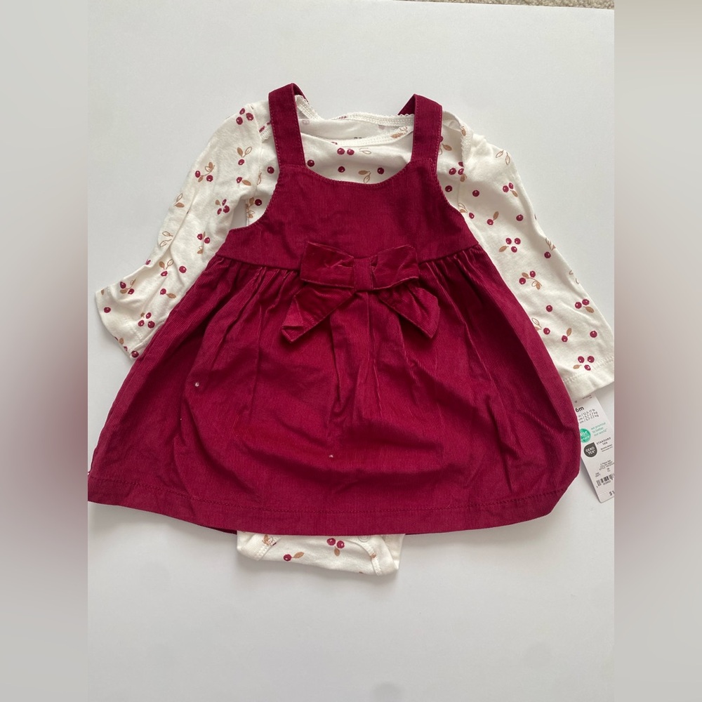 Carter’s Red corduroy Dress with Floral Onesie 6M NWT